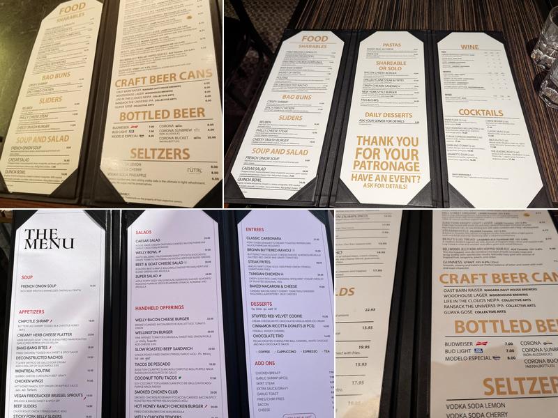 Bar Wellington Menu
