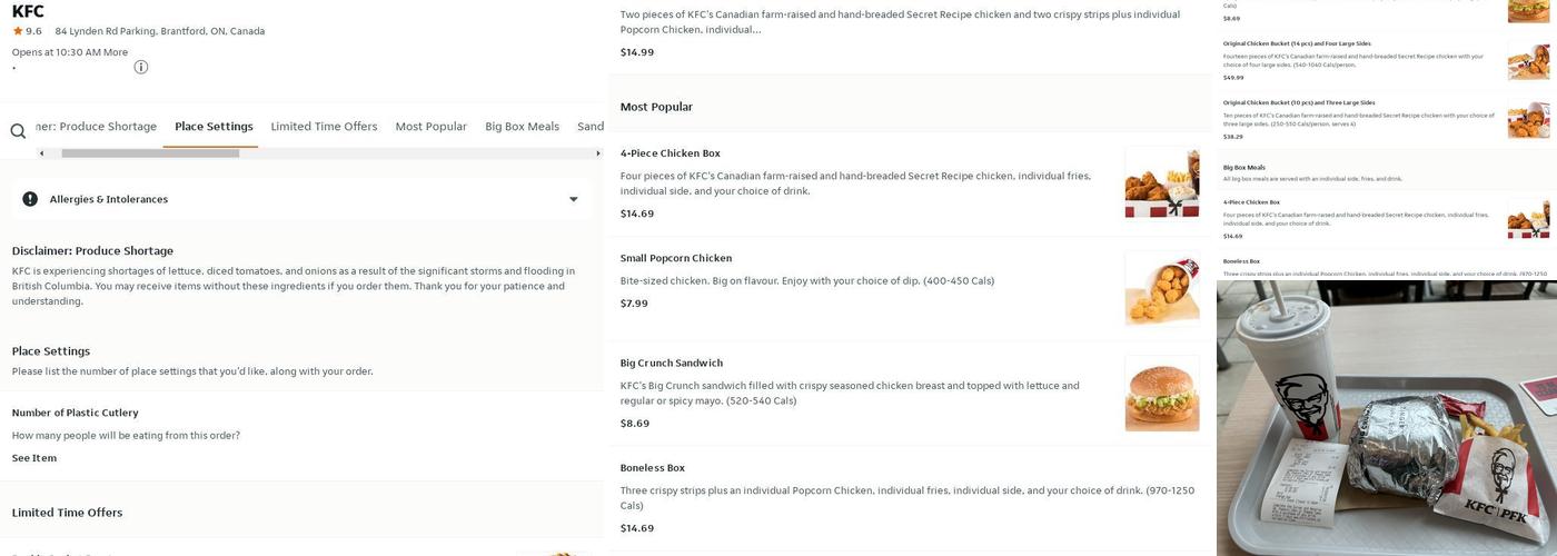 KFC Menu