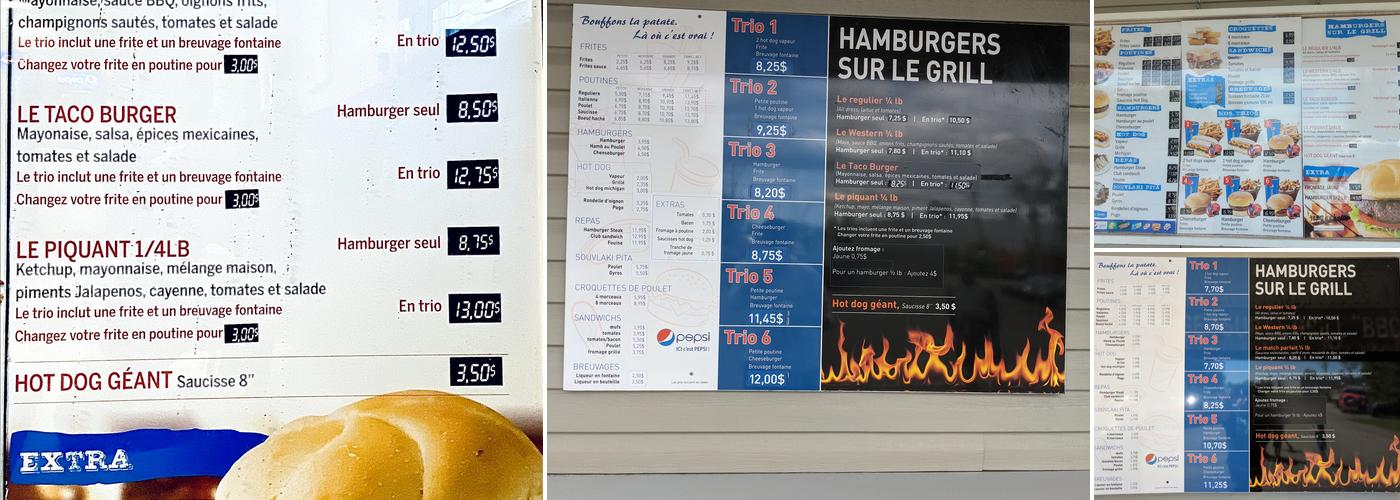 Bouffons La Patate Menu