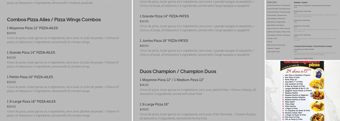 Champion Pizza Menu
