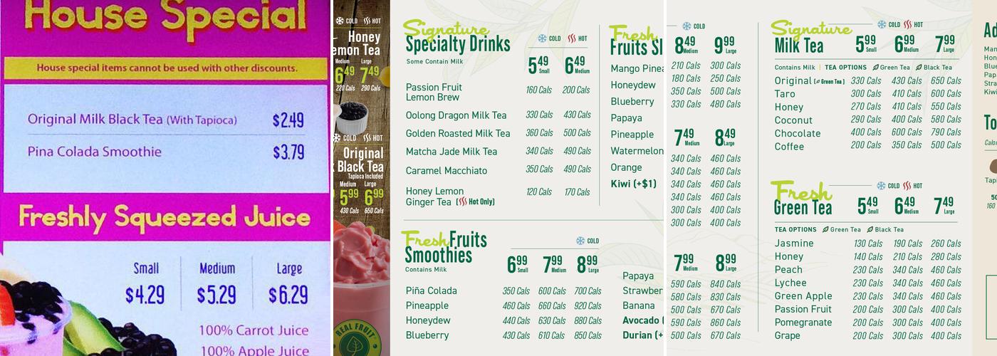 Real Fruit Bubble Tea Menu