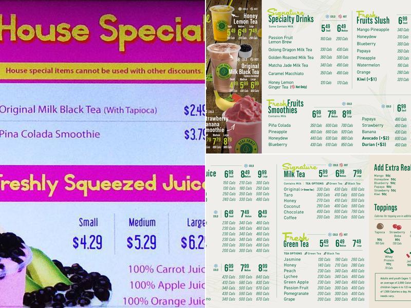 Real Fruit Bubble Tea Menu