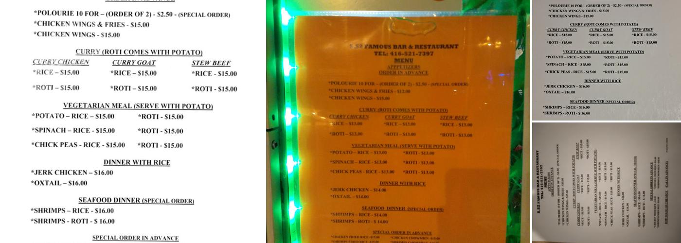 S.S 2 Famous Bar & Rest.(Curry & Roti) Menu