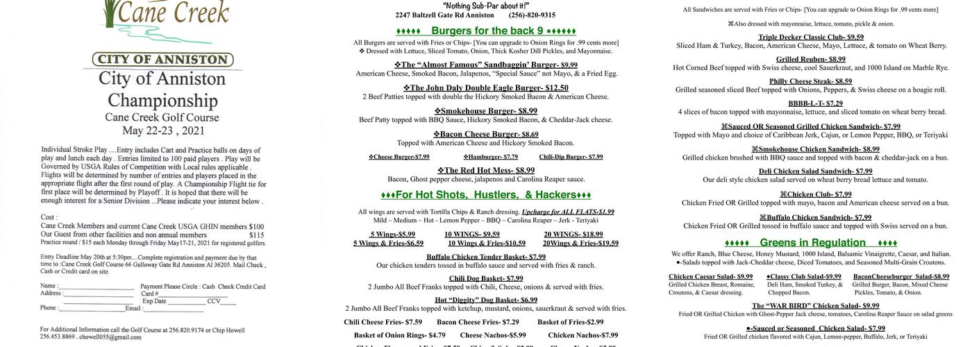 Cane Creek Grill Menu
