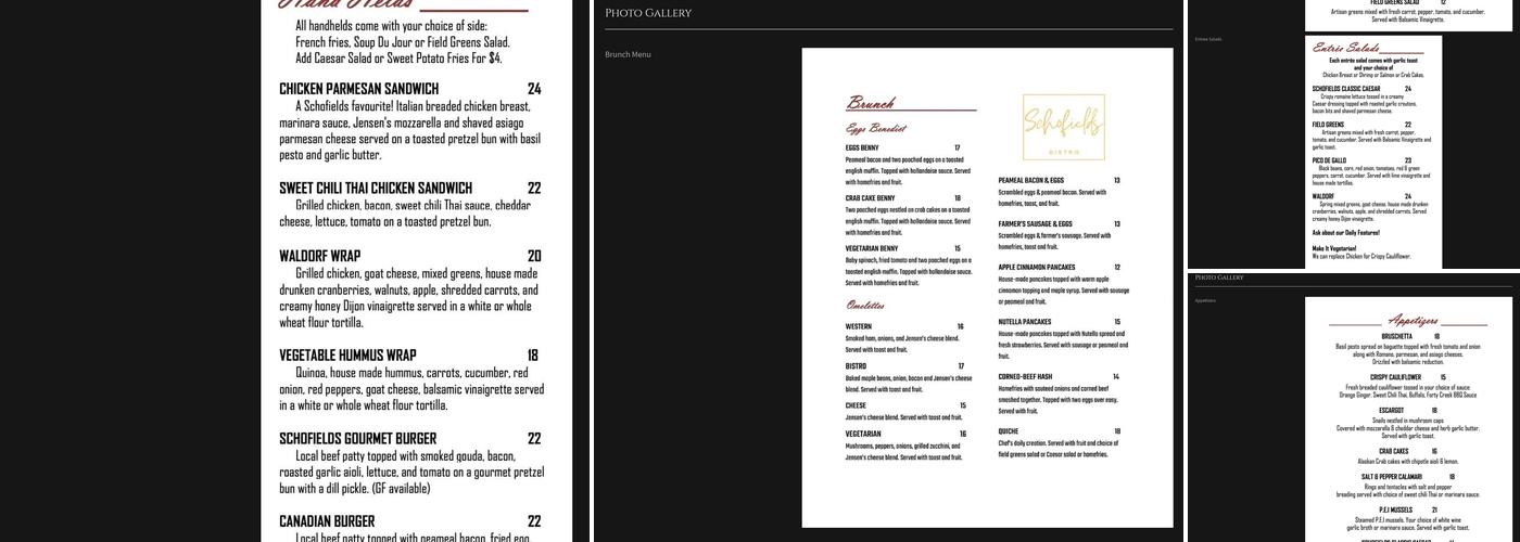 Schofields Bistro Menu
