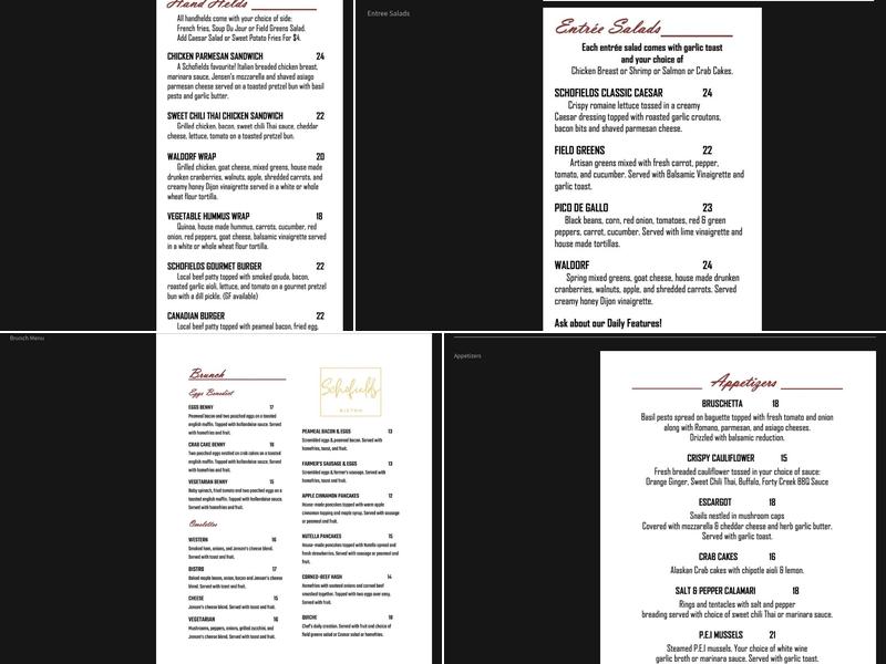 Schofields Bistro Menu