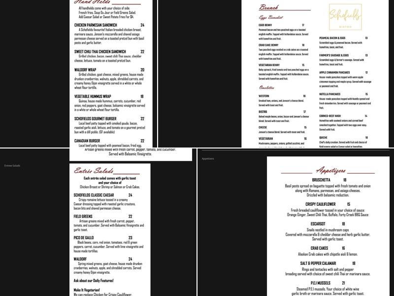 Schofields Bistro Menu