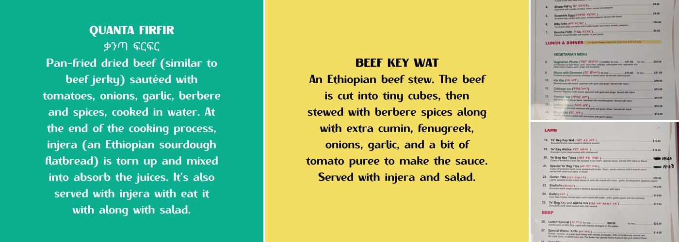 Warka Tree Ethiopean Restaurant Menu