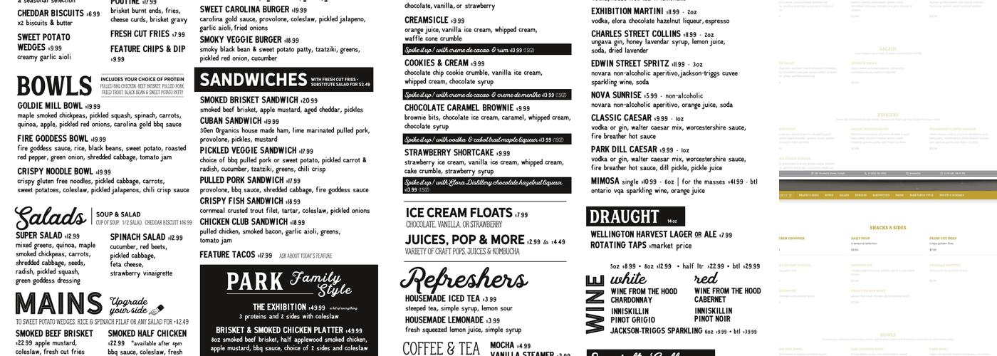 Park Eatery Menu