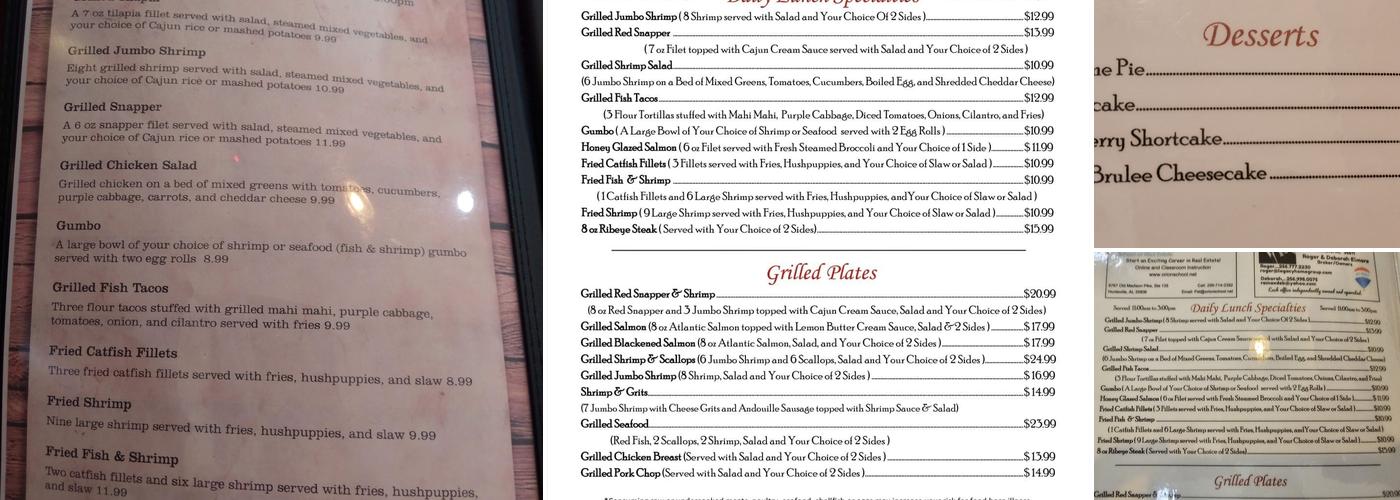 D & L Seafood and Grill Menu