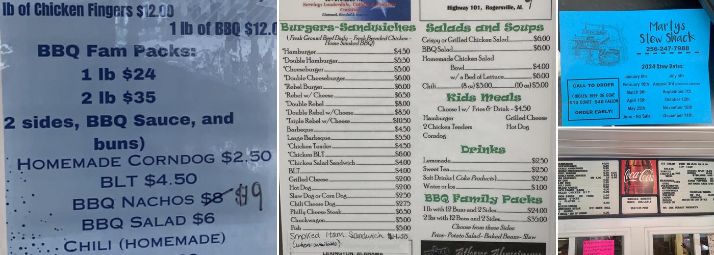 Marty's Stew Shack Menu