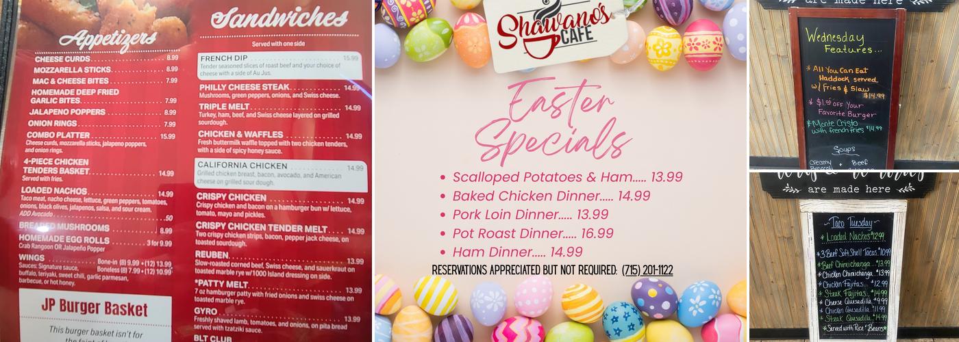 Shawano's Cafe Menu