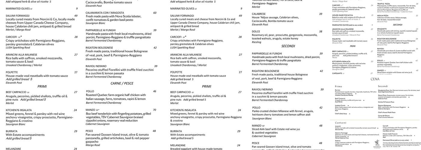 Two Sisters Vineyards Menu