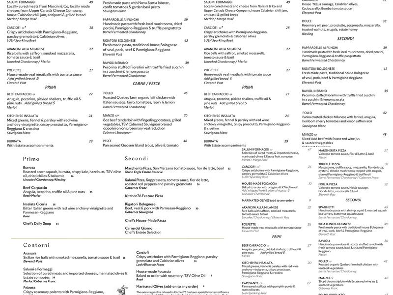 Two Sisters Vineyards Menu