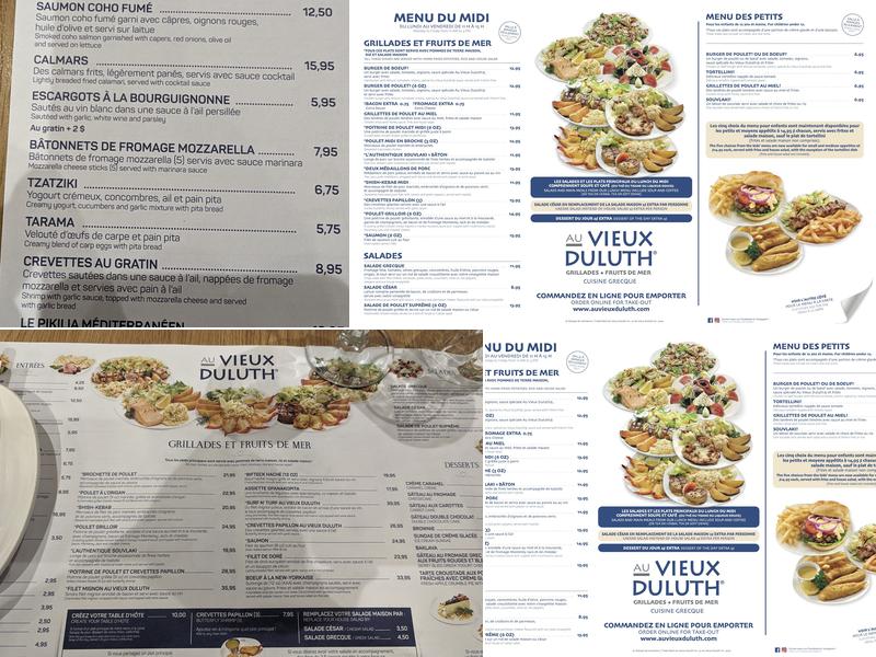 Au Vieux Duluth Repentigny Menu