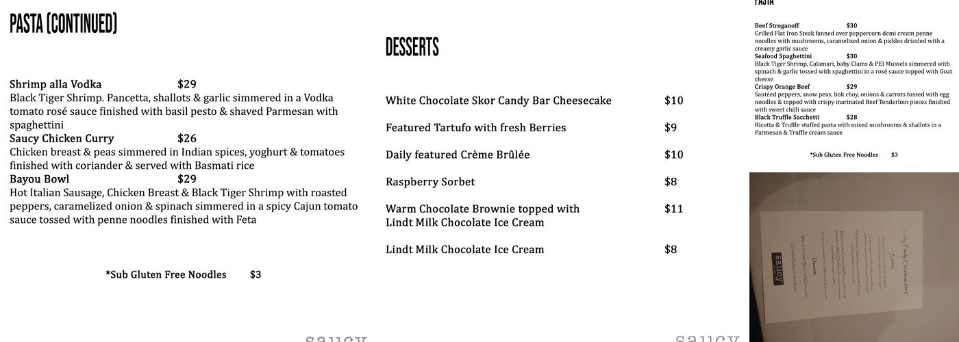 Saucy Menu