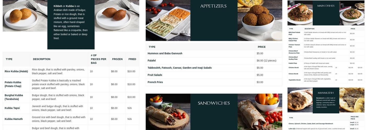 Ishtar Catering Menu