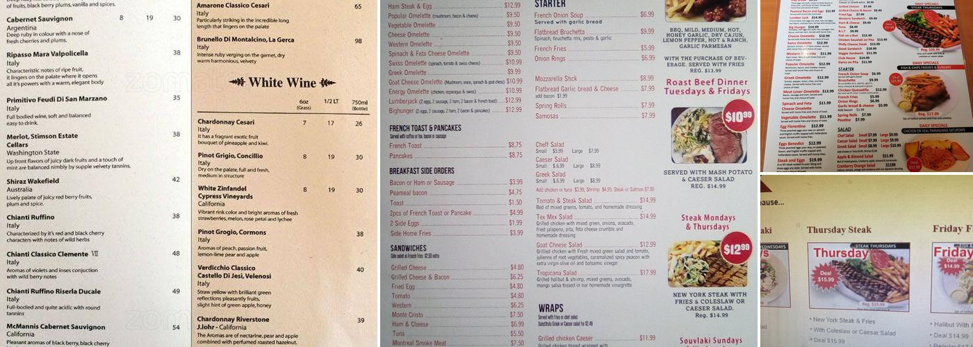R Corner Diner Menu