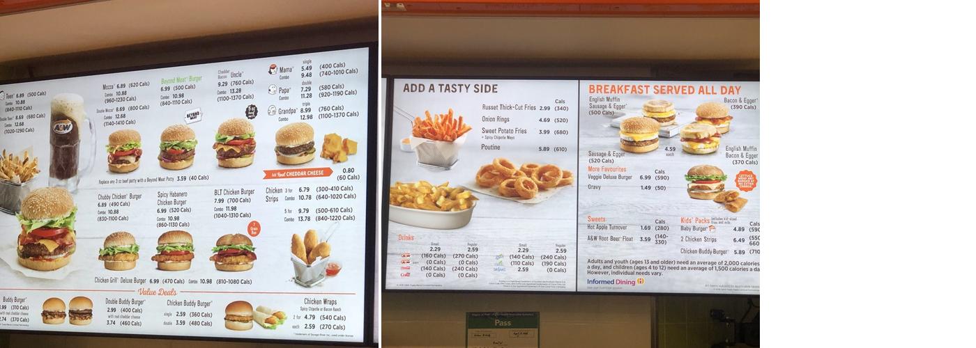A&W Canada Menu