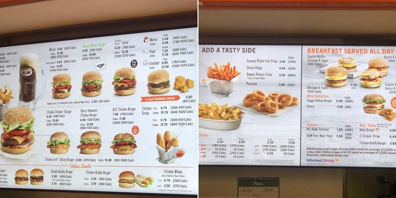 A&W Canada Menu