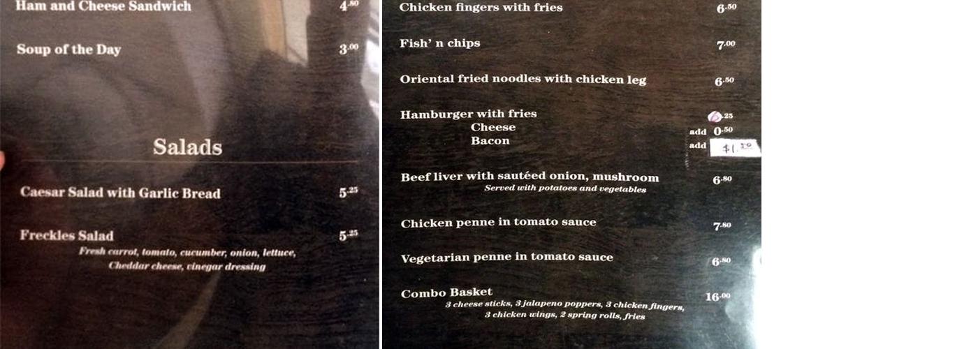 Frecles Fox Restaurant Menu