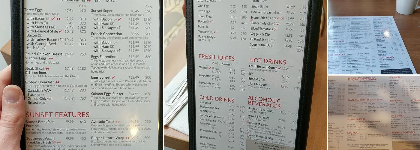 Sunset Grill Menu