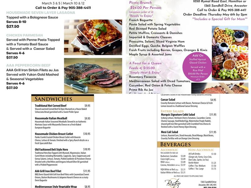 Bistro at Marquis Gardens Menu