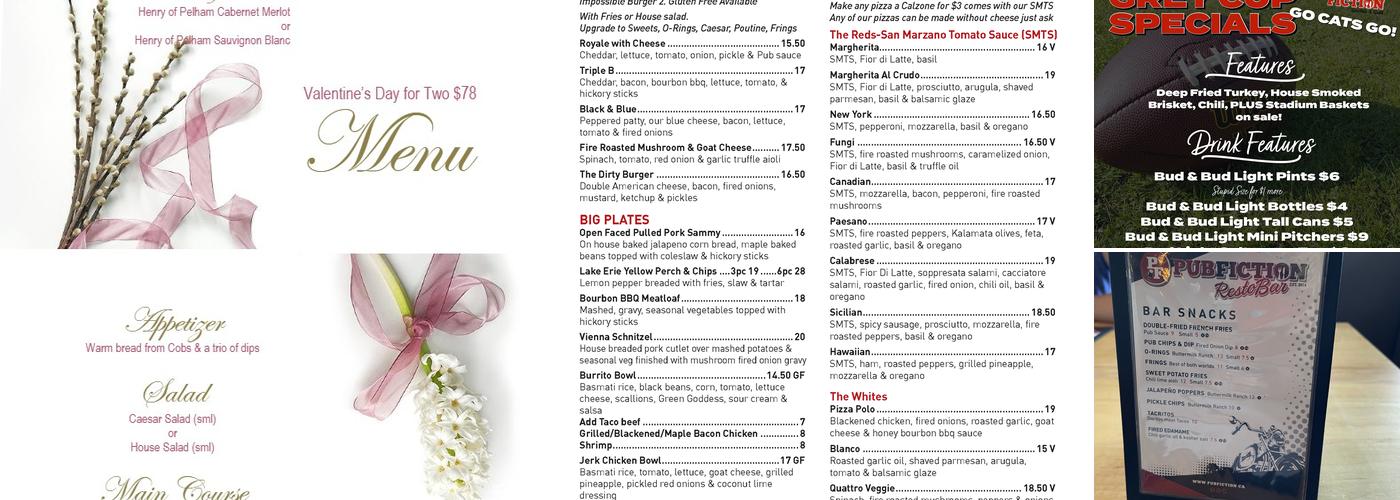Pub Fiction Menu