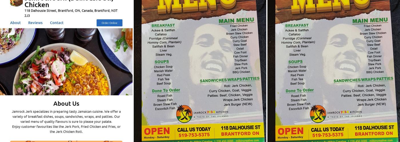 JamRock jerk kitchen Menu