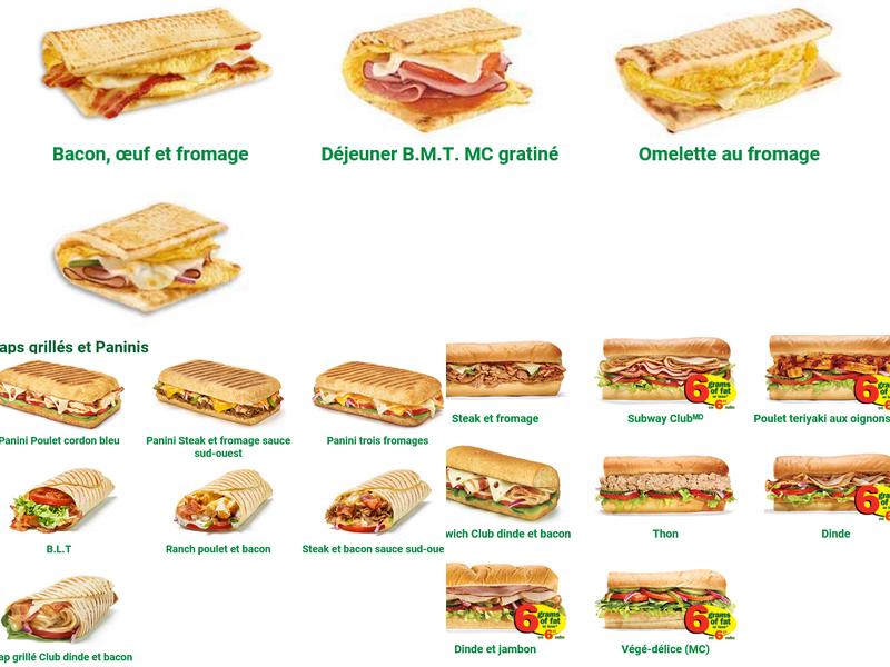 Subway Menu