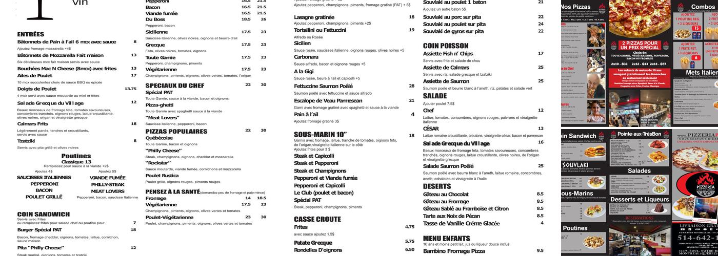 Pizzeria Pointe-aux-Trembles Menu
