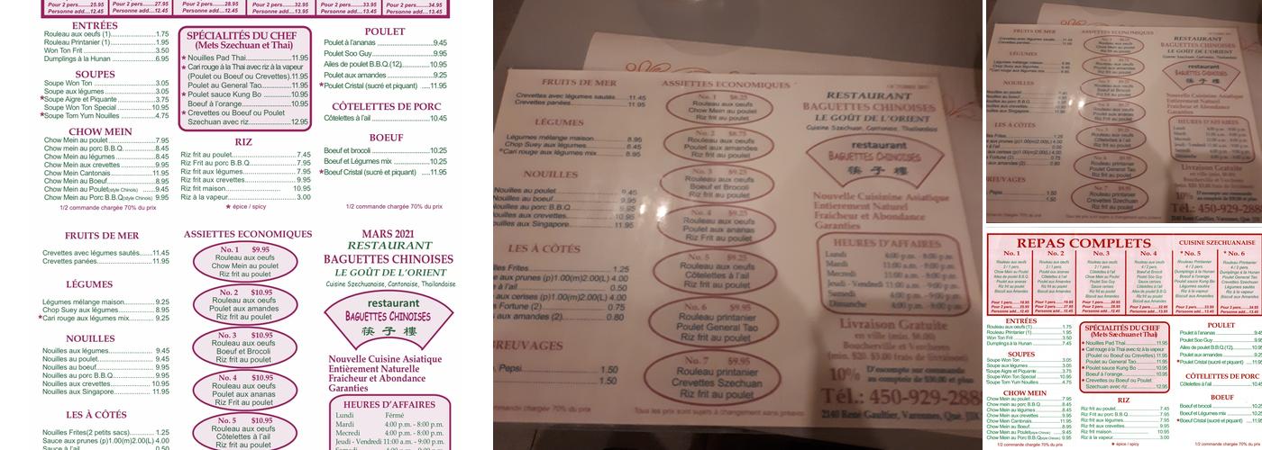 Restaurant Baguettes Chinoises Menu