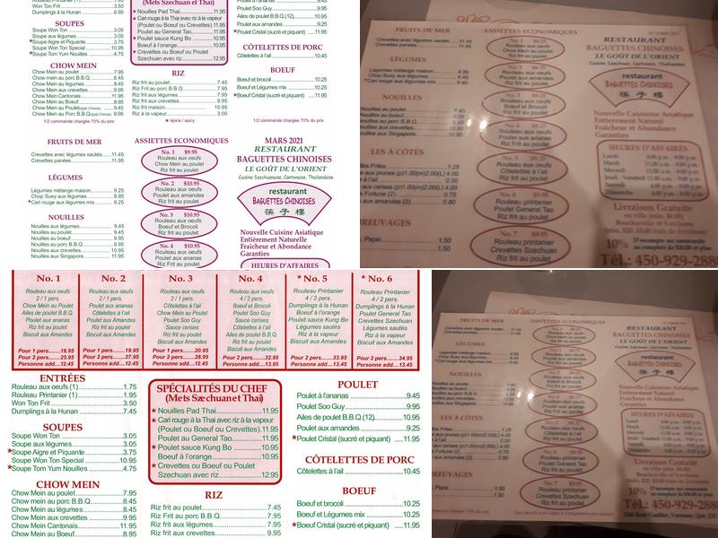 Restaurant Baguettes Chinoises Menu