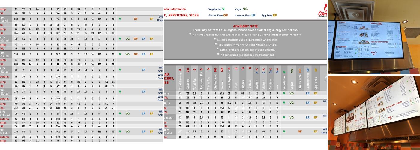 Osmow's Shawarma Menu