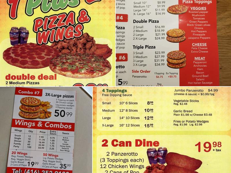 1 Plus 2 Pizza & Wing Menu