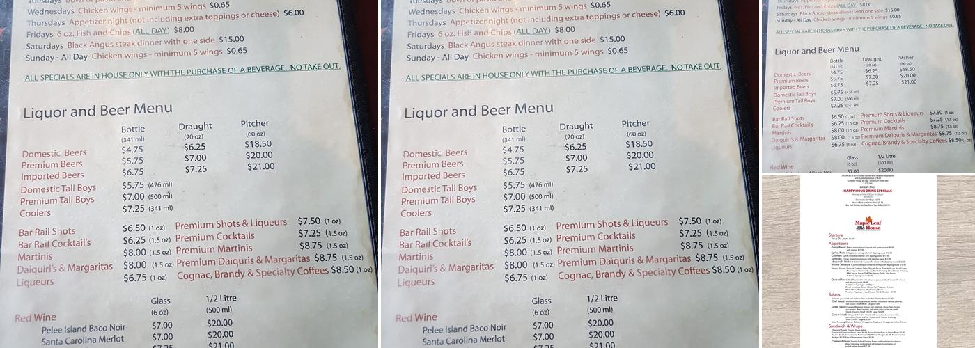 Maple Leaf House Grill & Lounge Menu