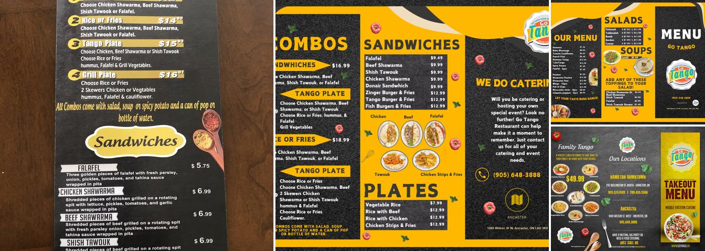 Go Tango Ancaster Menu