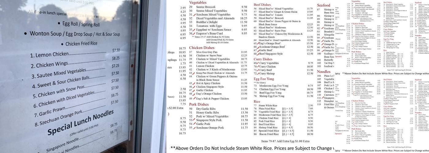 Eng's Chinese Restaurant Menu