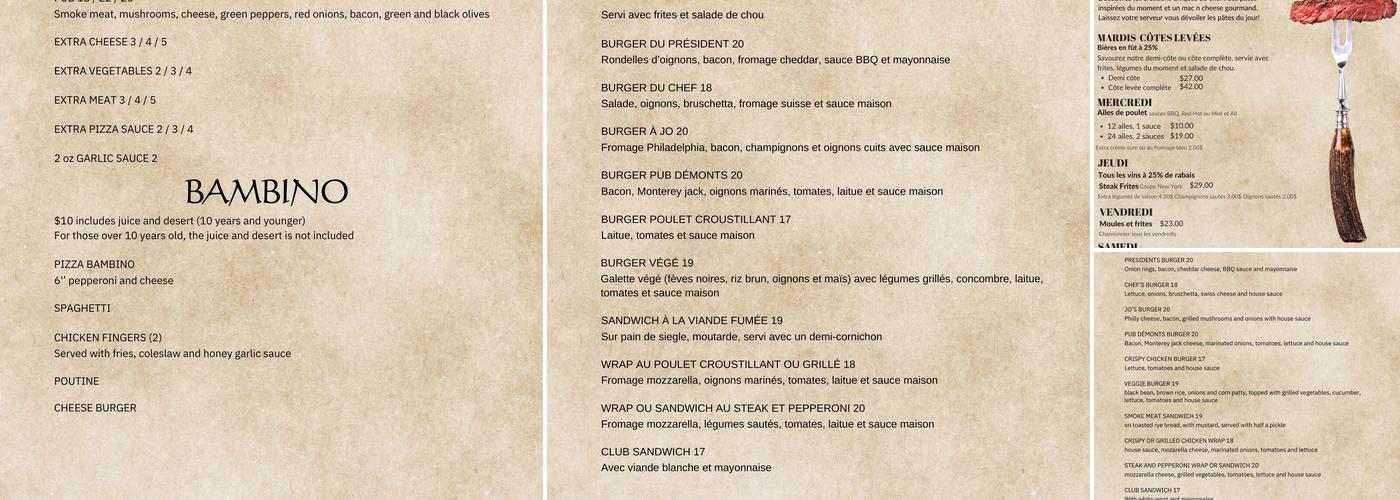 Pub DéMonts Menu