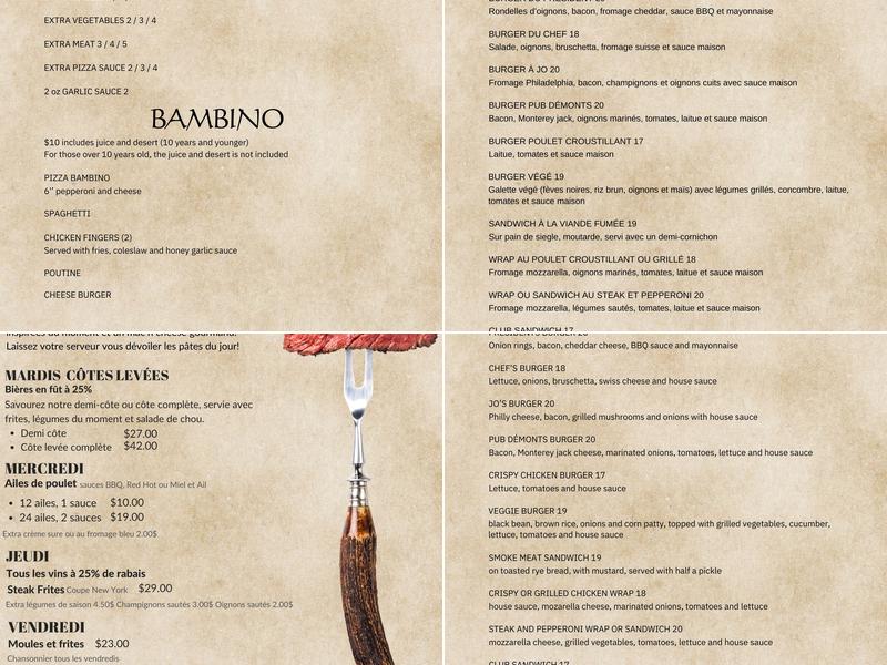 Pub DéMonts Menu