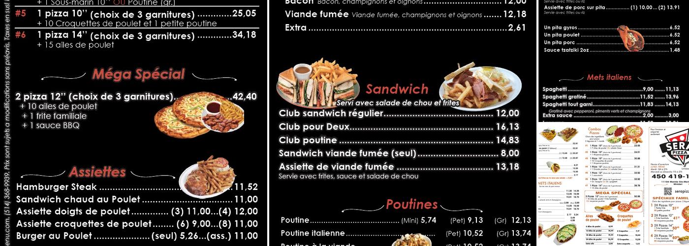 Restaurant Sera Pizza Menu