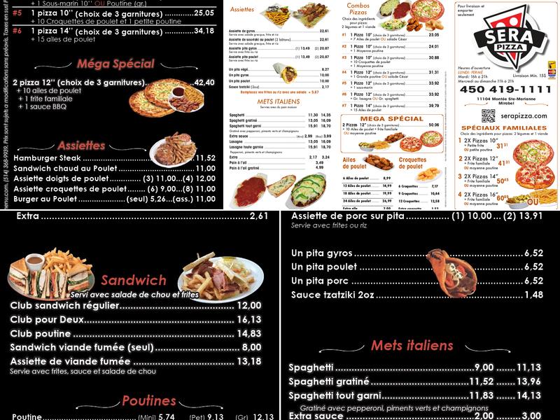 Restaurant Sera Pizza Menu