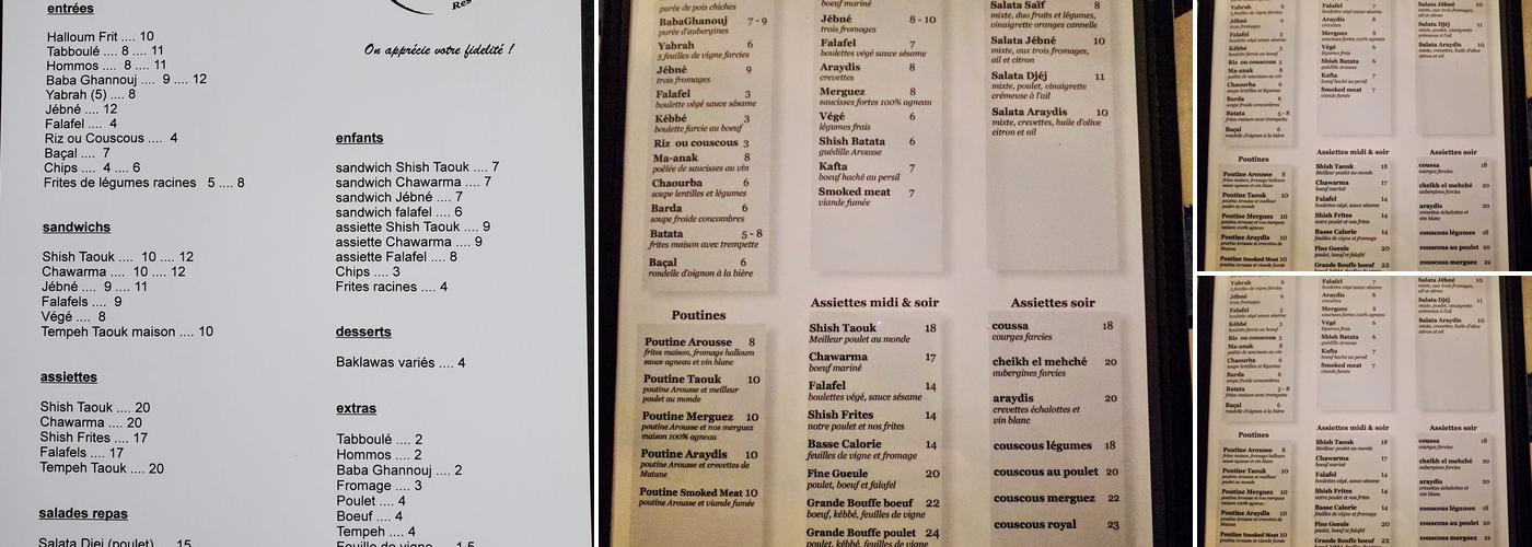 Arousse Menu