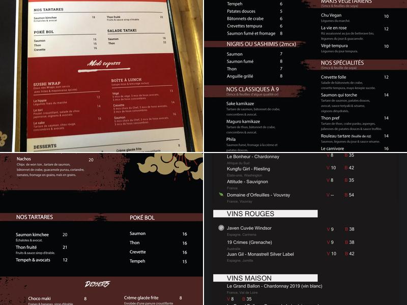 L'Atelier Sushi Menu