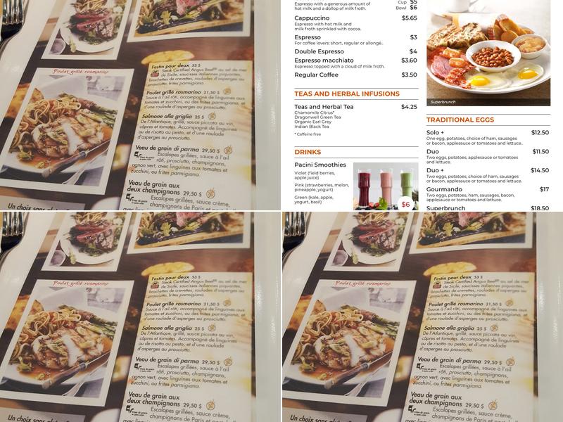 Pacini Rosemère Menu