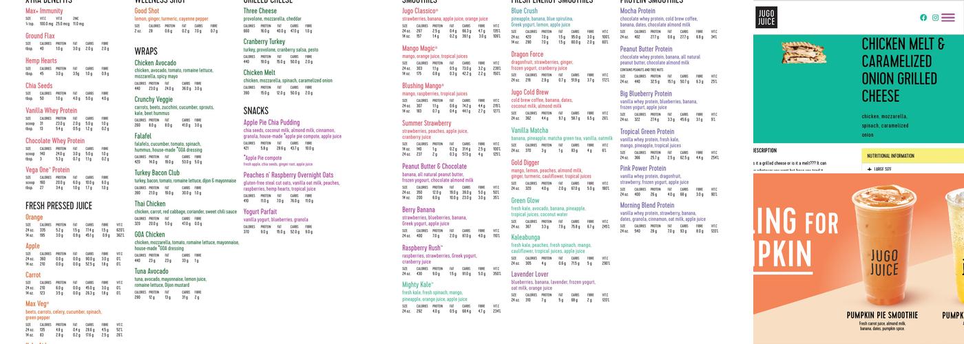 Jugo Juice Menu