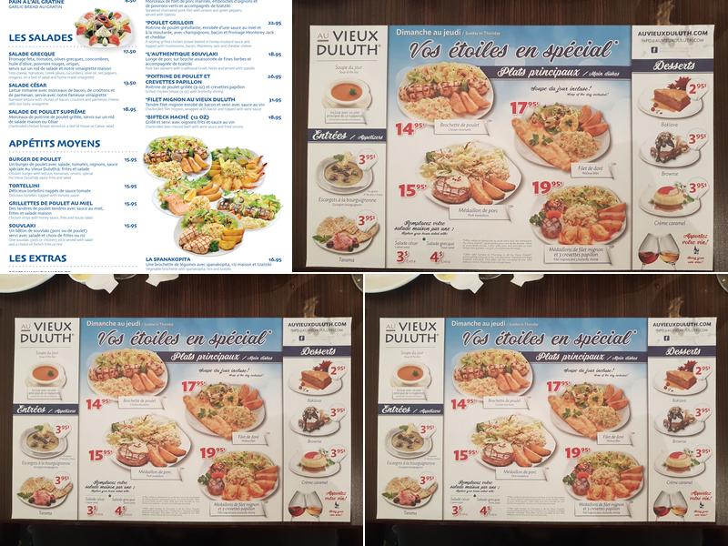 Restaurant Au Vieux Duluth Menu