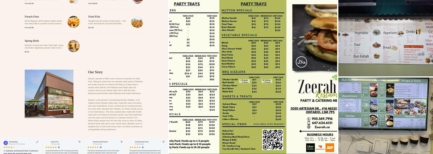 Zeerah Takeout Menu
