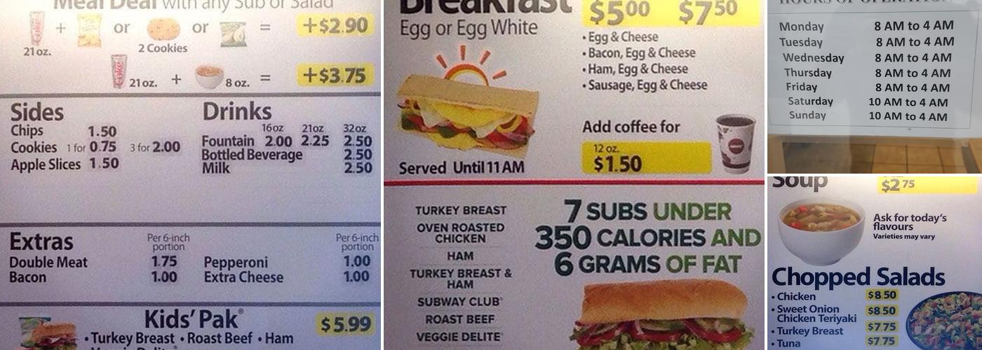 Subway Menu