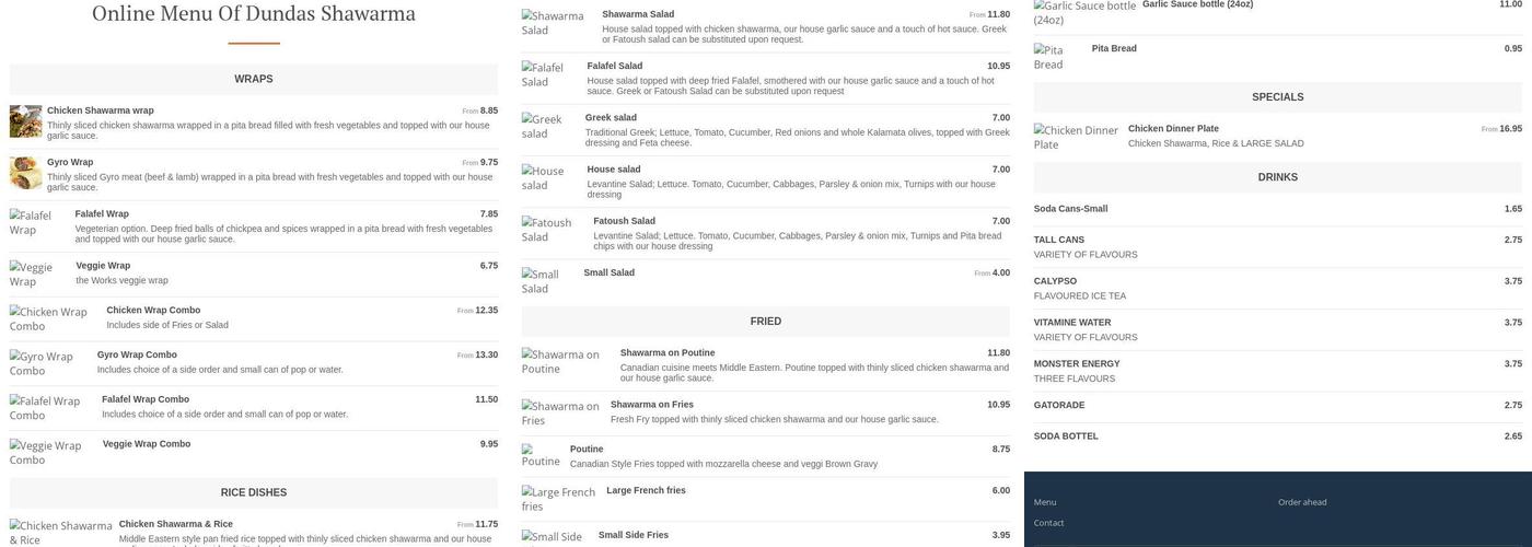 Dundas Shawarma Menu